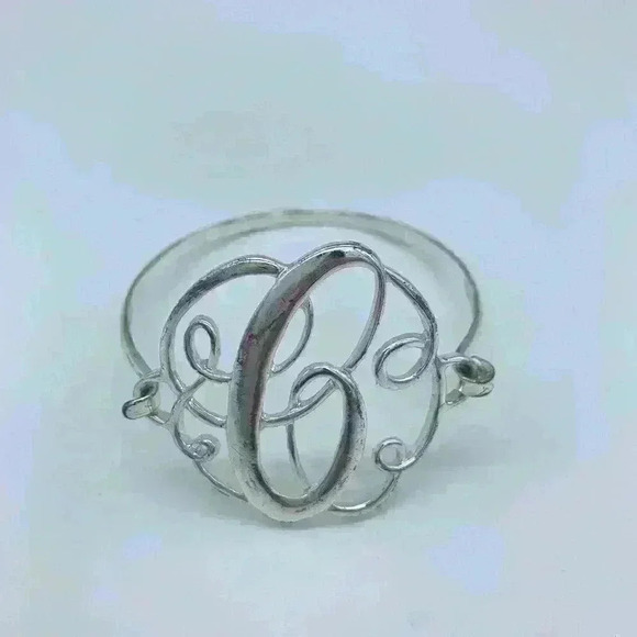 Accessories - Monogrammed Bracelet C letter. Bangle. Silver look.